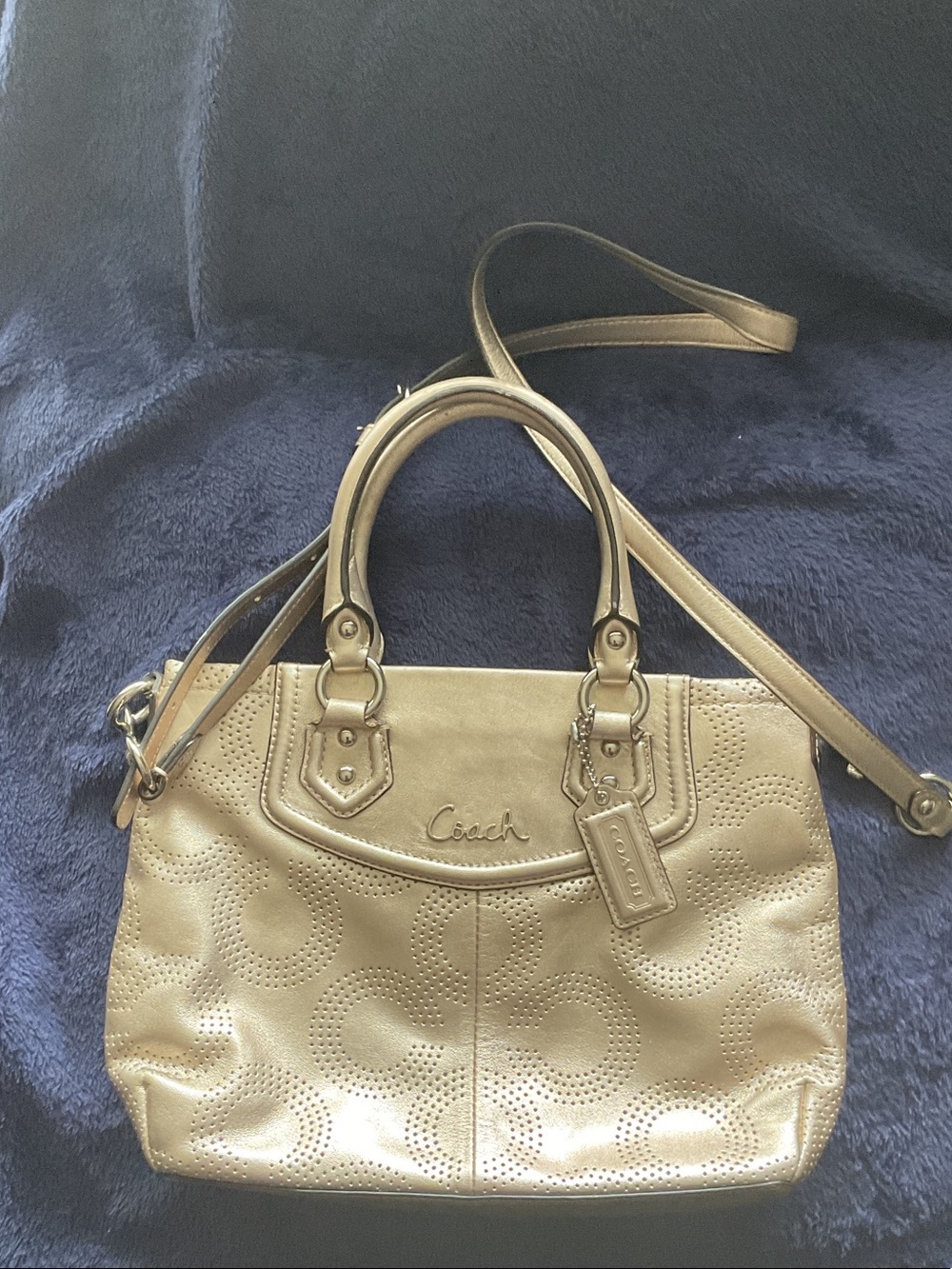 Coach Metallic Gold Perforated Leather Shoulder Bag